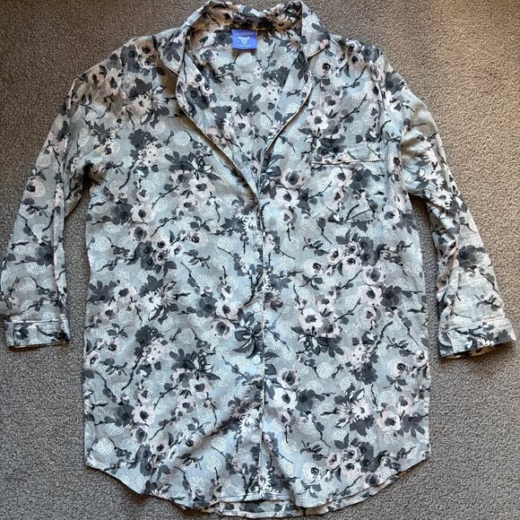 Pine Cone Hill Fine Linens Pajama Top Women's Gray White Flowers Print | Sz XS - Picture 3 of 12
